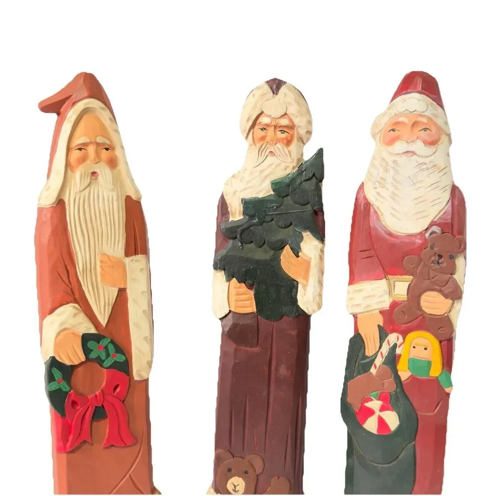 Set 3 Grandeur‎ Noel Santas of the World Tall Carved Wooden Christmas Figures